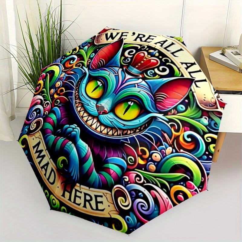 1pc Cheshire Cat Mad Automatic Open/Close Umbrella, Portable Folding Umbrella for Travel, Themed Events, It Is Suitable As a Gift for Various Festival