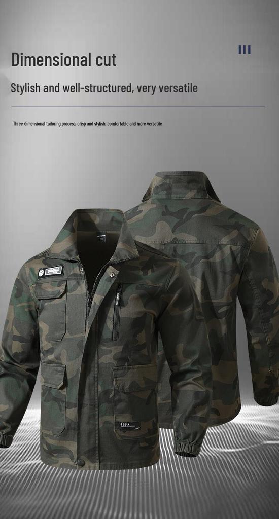 Unisex Spring/Autumn Camouflage Workwear Suit - Elastic, Anti-scalding, Wear-resistant Cotton for Welders and Auto Repair
