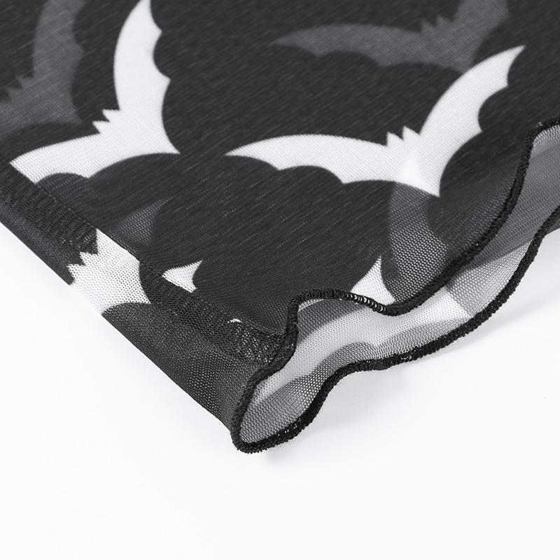 Gothic See Through Mesh Bat Long Sleeve T-Shirt Fairy Grunge Elegant Fungus Edge Basic Tee Elf Girl O-Neck Dress Up Top