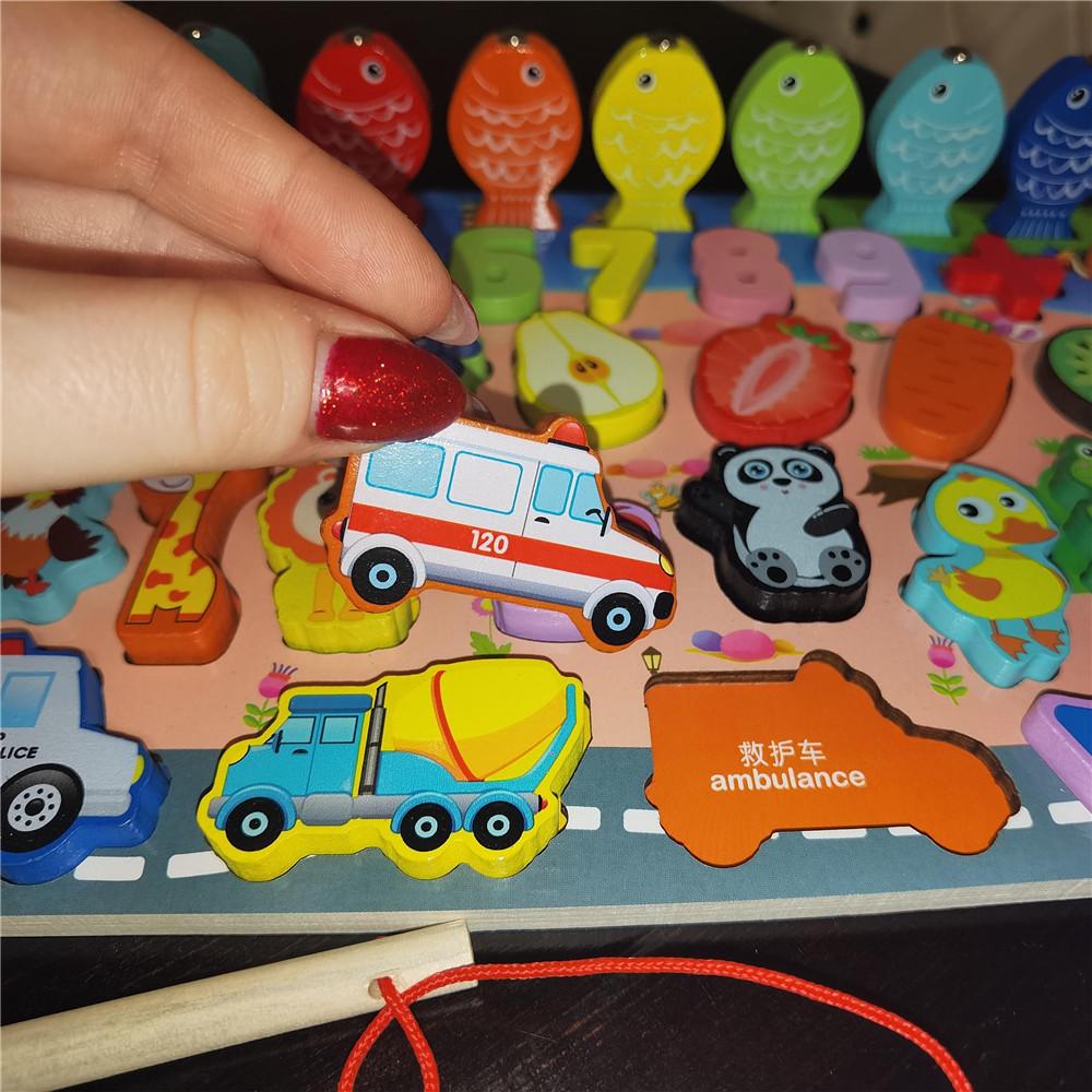 Montessori Wooden Math Toys Children Forest Animals Magnetic Fishing Building Blocks Busy Board Preschool Educational Kids Toys