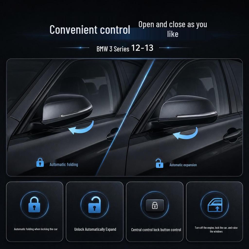 BMW 3 Series (12-13) Electric Folding Rearview Mirror Set - Lock/Unlock Function for Specific Models