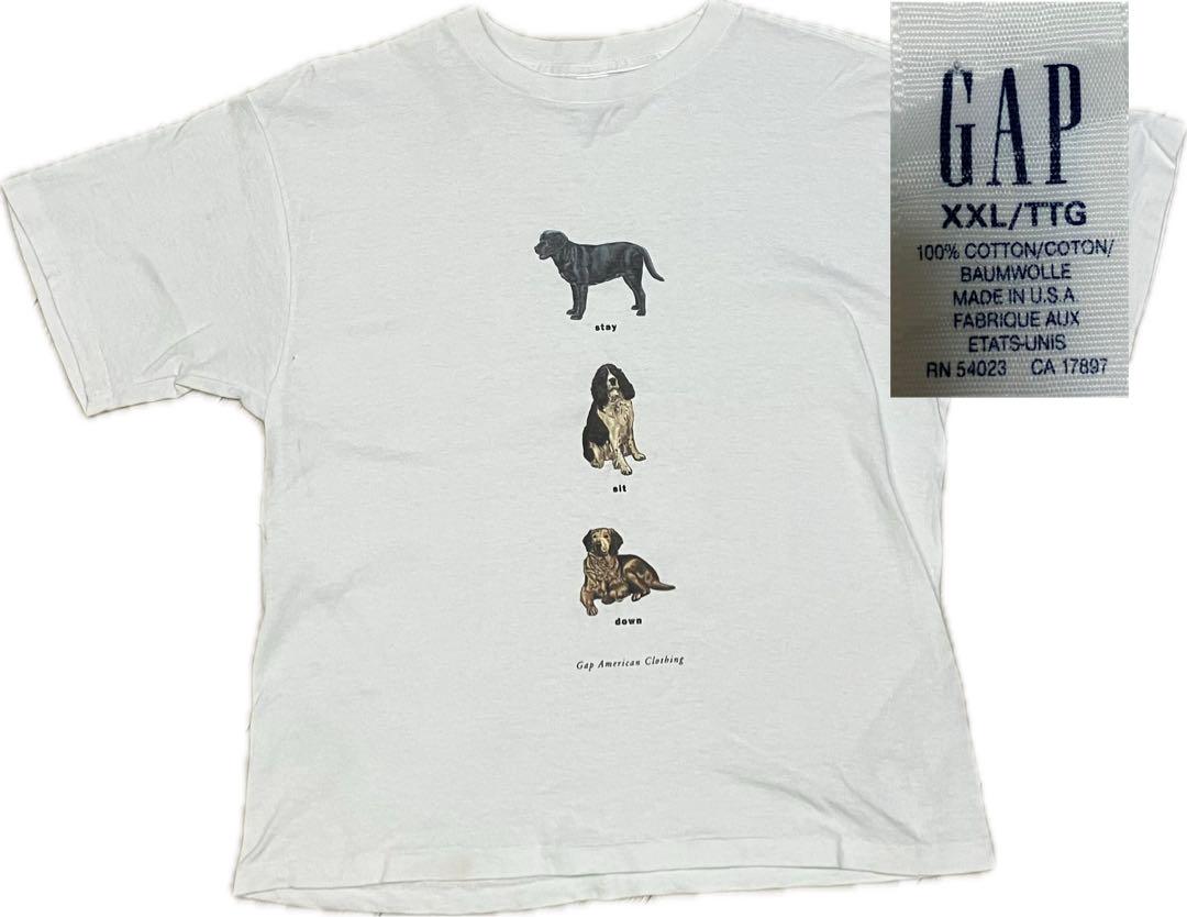 

[Б/У] Футболка 90-х годов GAP с иллюстрацией собаки, XXL, одинарная строчка, сделано в США, винтаж