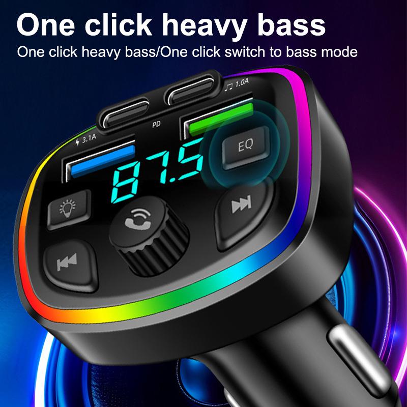 Dual Usb Type-C Car Charger Fm Transmitter Wireless Mp3 Music Tf Card U Disk Aux Player Usb-C Pd Fast Charging Hands Free