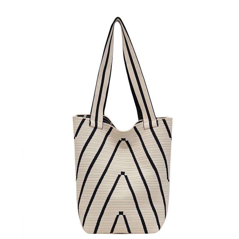 Stylish Korean Striped Knitted Women's Bucket Bag With Soft Fabric And Spacious Design