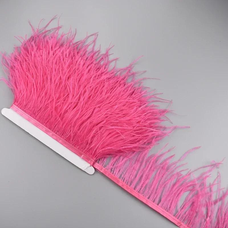 Feather1Meter Ostrich Feathers on Ribbon Tape 10-15CM Feather Tassel Fringe Trim Boa Sewing Trimmings Needlework Clothes DIY Decoration