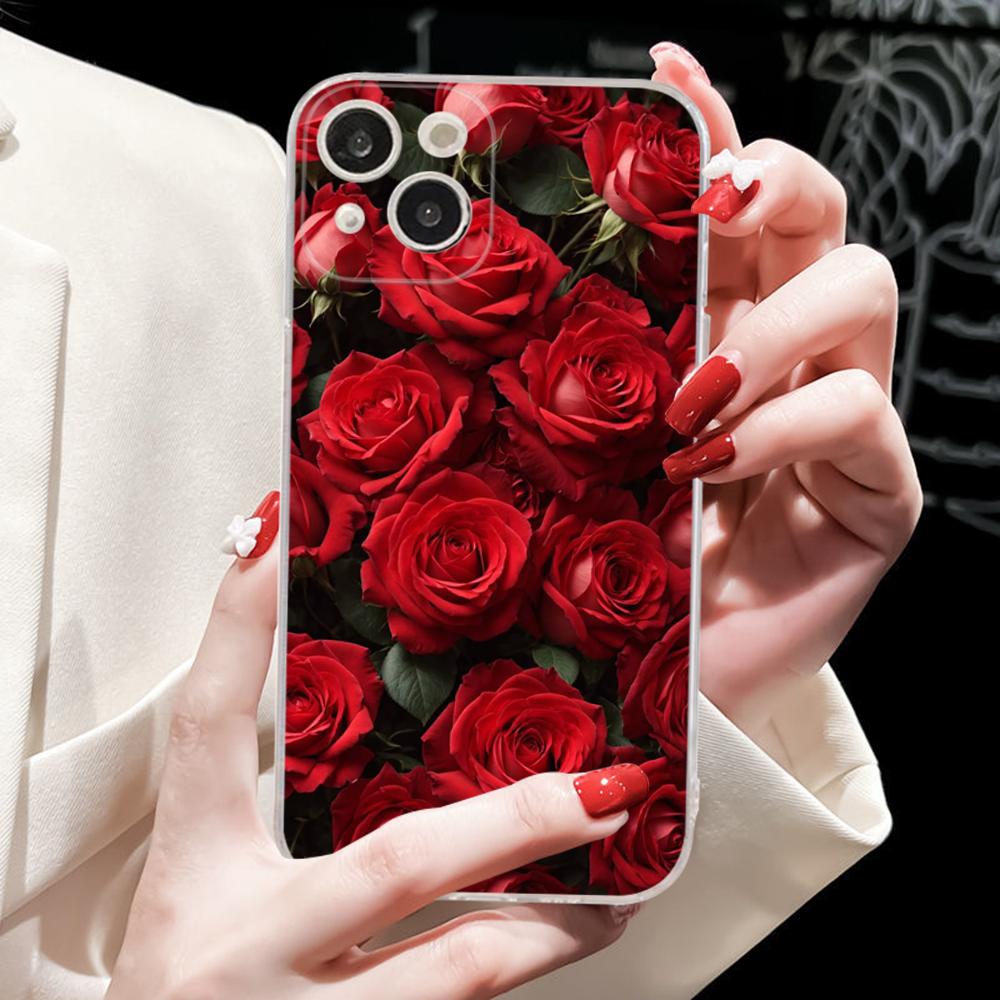 Red Roses Flowers Phone Case Silicone Soft For Iphone 16 15 14 13 12 11 Pro Mini XS MAX Plus X Cover
