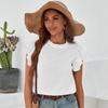 Women's Sweet Solid Color Ruffle Tank Top Round Neck Blouse Spring Summer Shirt