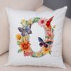 Floral Letter J Pillowcase Double Print Watercolor Letter U Cushion Cover Soft Plush Flower Letter D Pillowcase for Sofa Home