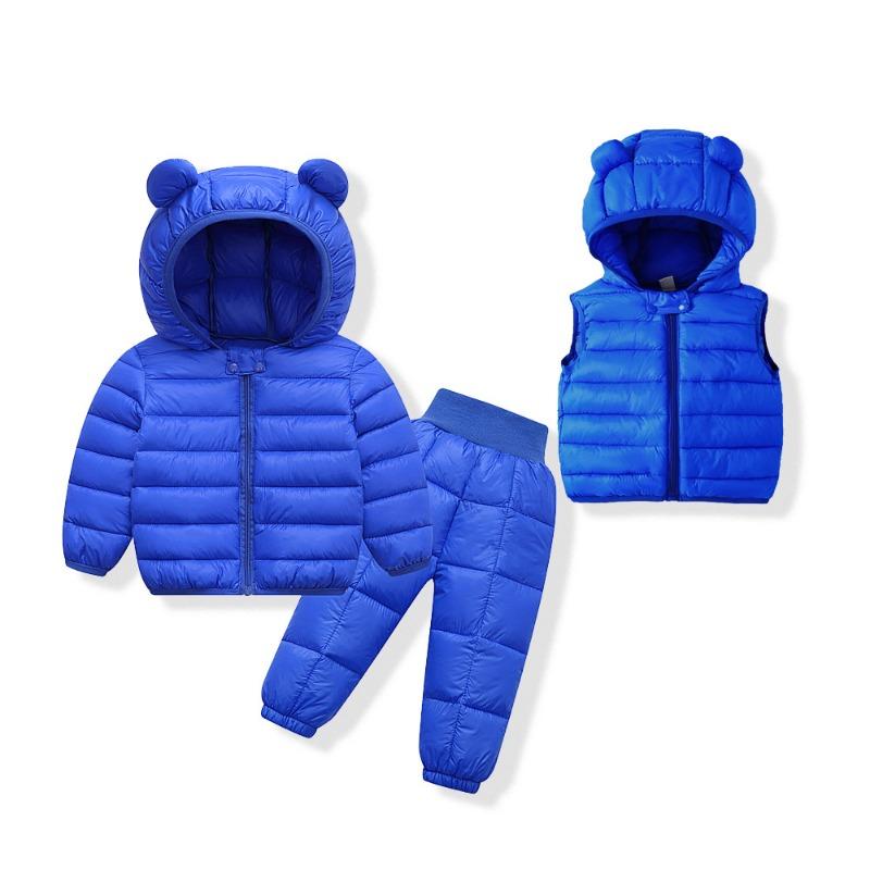 Autumn and Winter Kids Pants Children's Down Jackets for Boys and Girls New Cotton-padded Suit Kids Cotton-padded Coat Coat Top 3 Sets