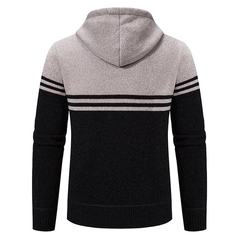 Men's Color Block Striped Hooded Cardigan Sweater - Plus Size Knitwear for Autumn & Winter