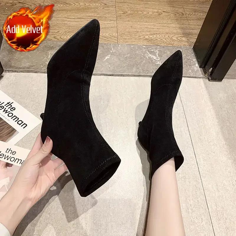 Fashion Elastic Sock Woman Short Shoes Black Booties Winter 2024 Autumn New In On Promotion Large Size Warm Pu Y2k Ankle Boots for Women