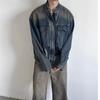 Nostalgic Blue Retro Denim Jacket - Men's Loose Fit with Large Pockets and Stand Collar for Spring & Autumn