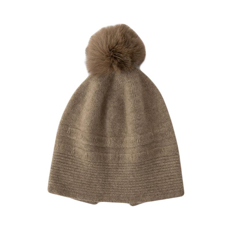 Cashmere Autumn and Winter New Style Women's High End Solid Color Striped Fur Ball Thickened Warm Fashion Knitted Casual Hat