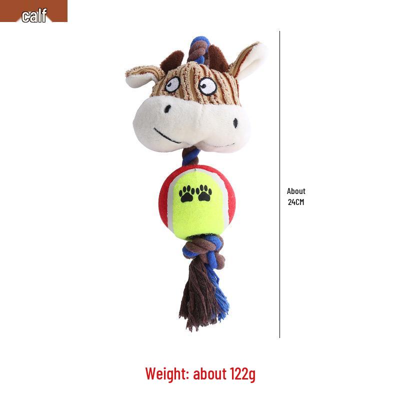 Corduroy Tennis Ball Dog Toy: Little Monkey Cow Shape with Paw Print Cotton Rope and Squeaker.