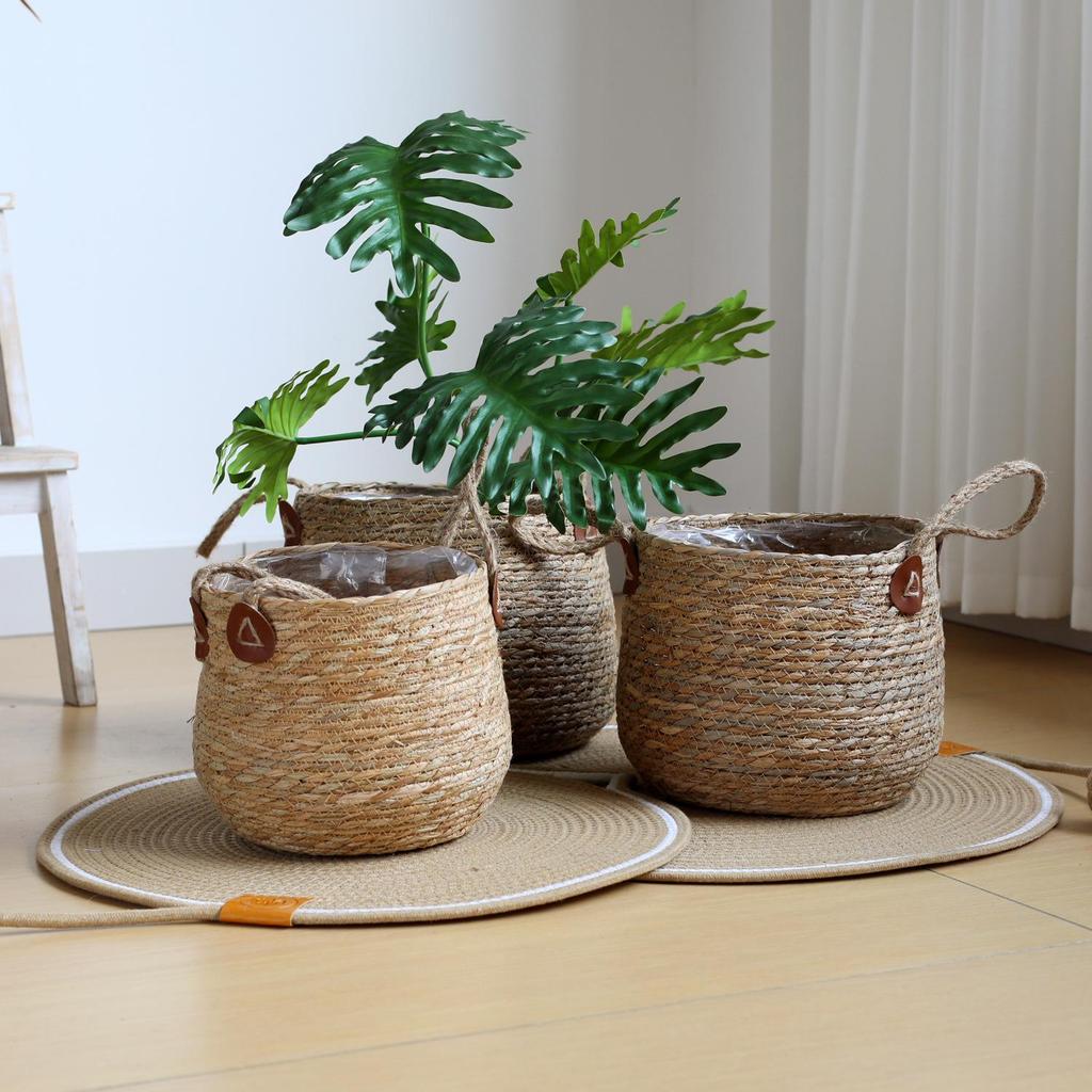 Nordic Rattan Floor Flower Pot Basket - Large Woven Cover for Decorative Monstera Plant