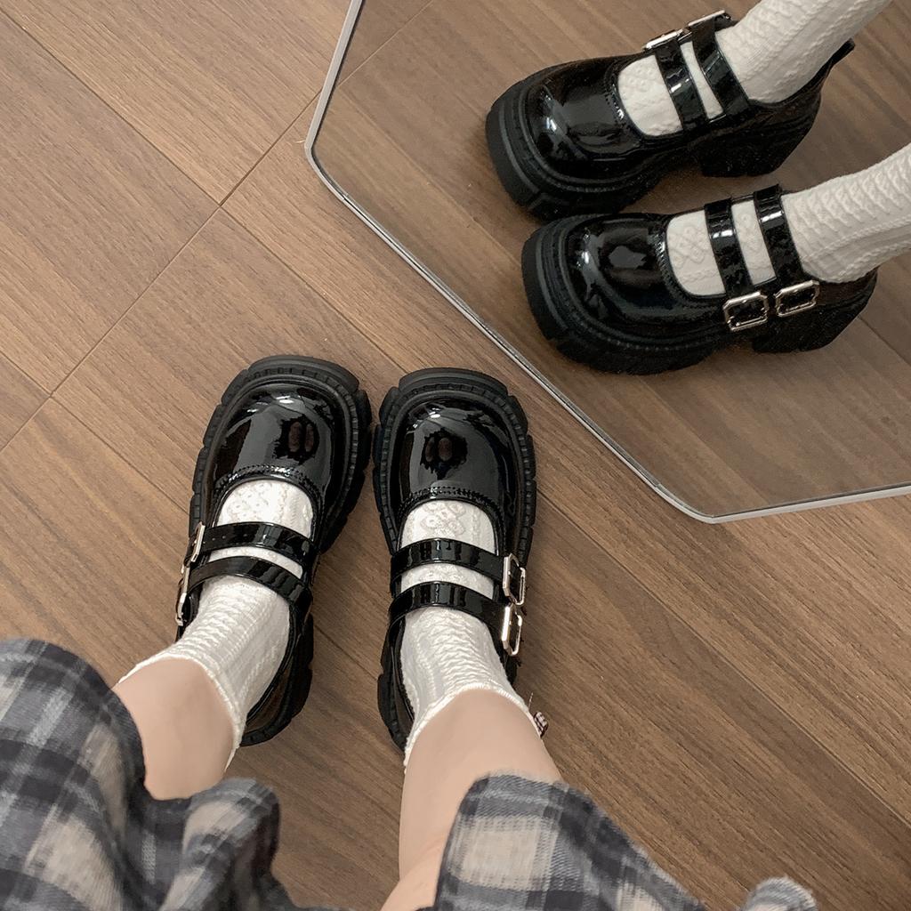 Black French British Style Small Man Thick-soled Small Leather Shoes Women's 2025 New Summer JK Shallow Mouth Mary Jane Single Shoes