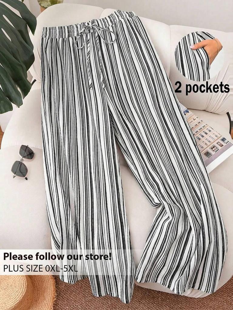 2026 Spring/Summer Plus Size Striped Beach Pants for Women - European & American Style