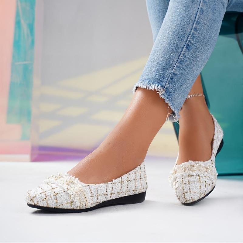 Eleganti Scarpe da Donna Bianche Mary Jane - Slip-On a Punta Tonda Piatte con Cinturino Decorato a Frange tipo Pizzo, Soletta Interna Ammortizzata in PU e Suola in TPU