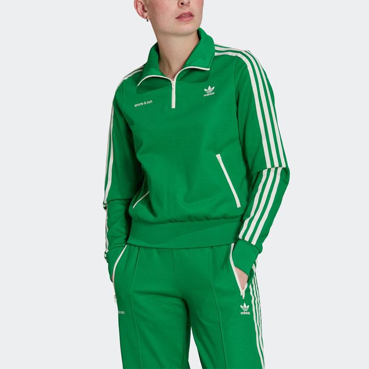 Adidas Originals X Sporty&Rich Striped Print Pullover Collar Long Sleeve Jacket Women Jacket Green IB2156