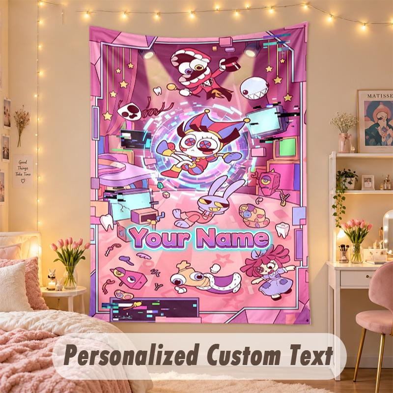 Custom Personalized Tapestry,The Amazing Digital Circus Print Custom Name Text Wall Art Hanging for Bedroom