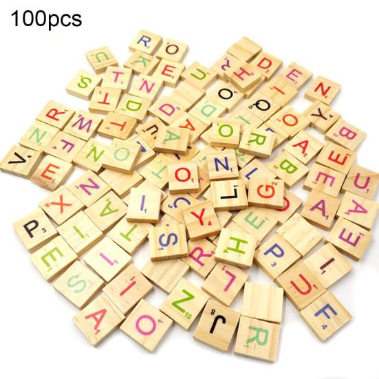 Fantastic Wooden Letter Alphabet Scrabble Number English Words Kids Educational Toy 100Pcs