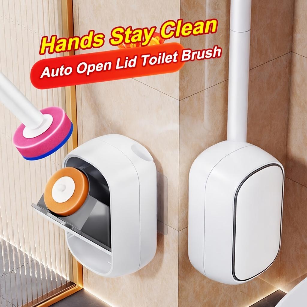 Set de Cepillo de Inodoro de Mango Largo Manos Libres con Base, Limpiador de Baño con Organizador Integrado, Limpieza de Inodoros Montado en Pared o de Pie