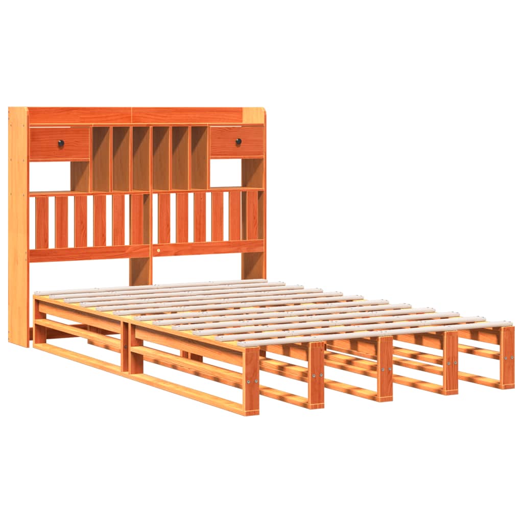 Solid Wood Bed with Shelf Without Mattress Wax Brown 135 X 190 Cm
