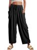 Elastic waisted pleated high waisted wide leg pants, loose casual cotton and linen pants