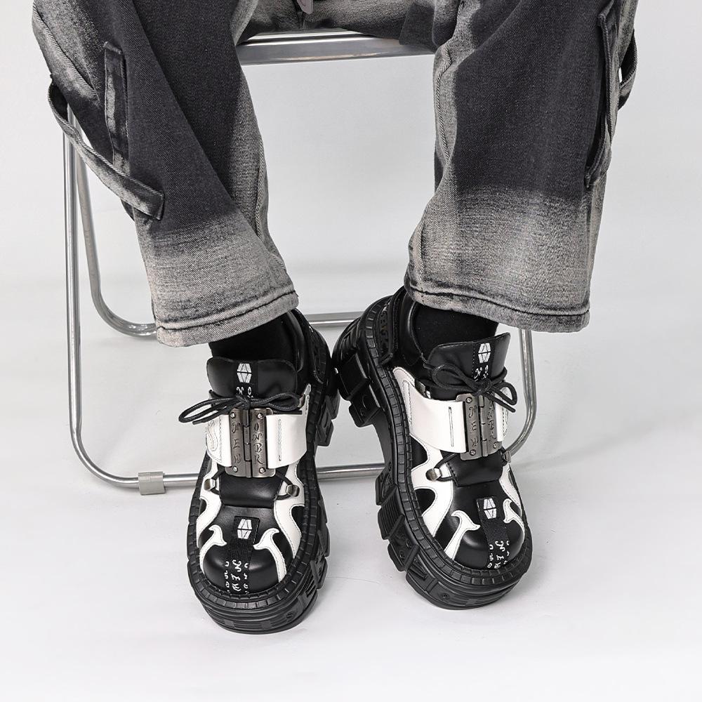 Summer Gothic Punk Rock Platform Boots Leather Metal Motorcycle Tank Shoes for Men Women