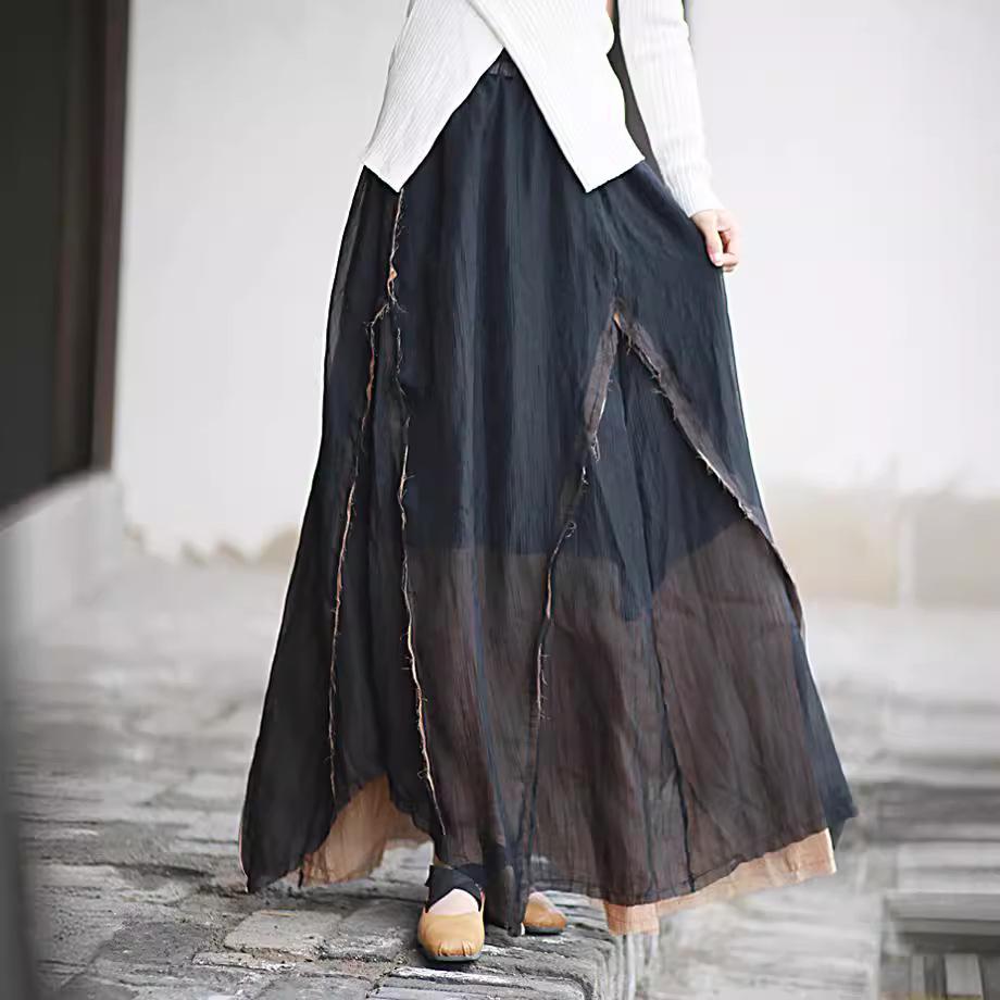 

Handmade Tencel Spliced Color Block Midi Skirt One Size