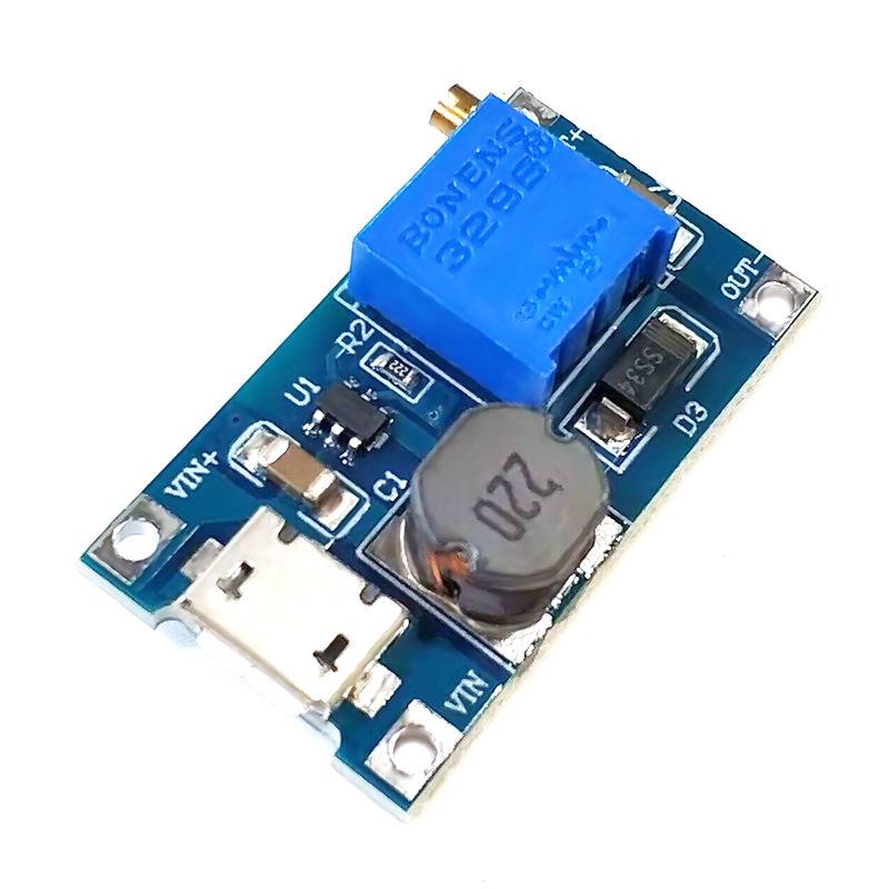 MT3608 DC-DC Boost Module, 2A Step-Up Board, Input 2-24V, Adjustable Output 5/9/12/28V