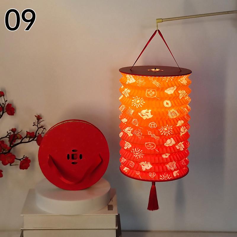 Traditional Hanging Led Lantern Folding Organ Design Chinese Style Mid-autumn New Year Decor Portable Lantern With Handlen