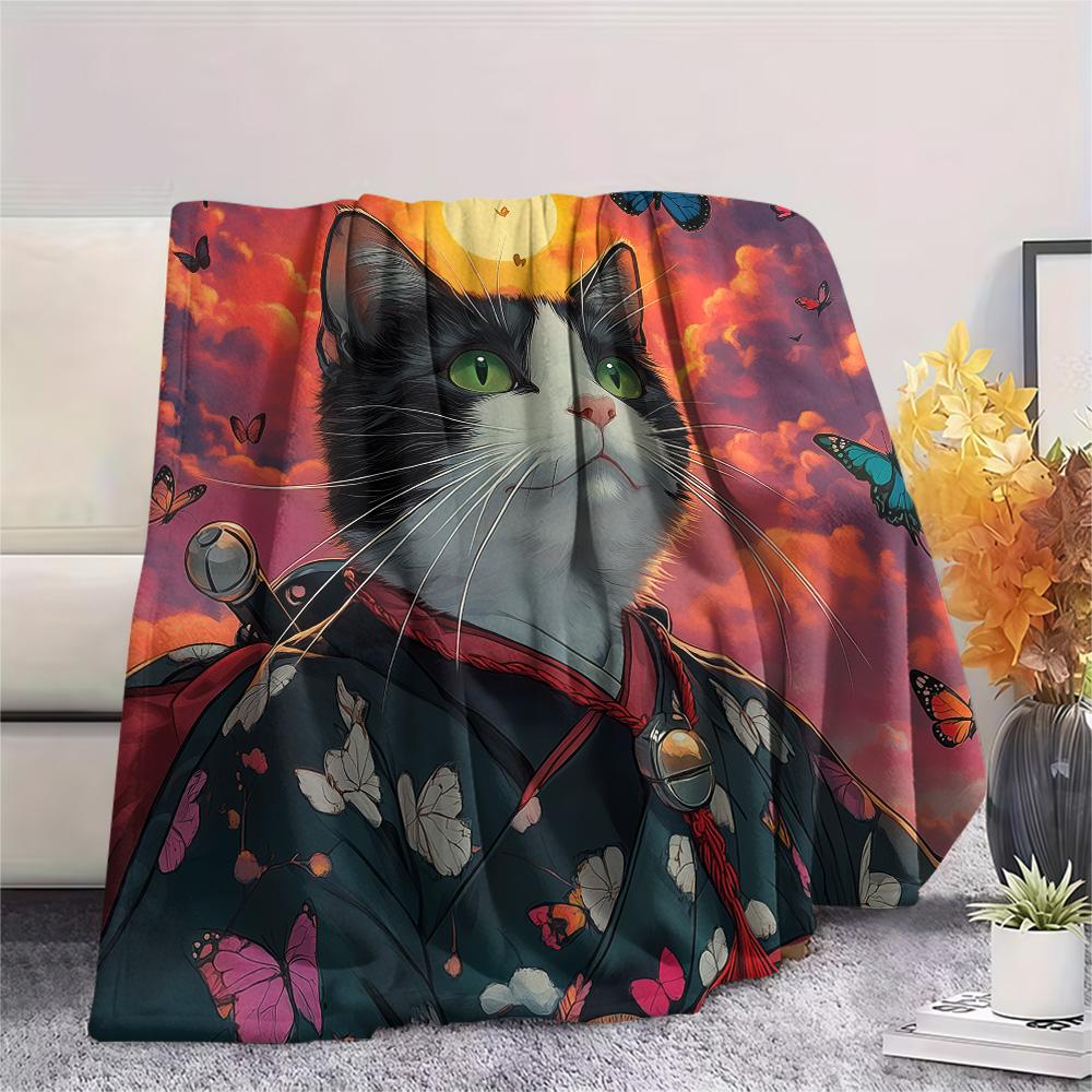 Cats Print Flannel Blanket, High Quality Comfortable for All Seasons, Home Decor, Warmth and Comfort