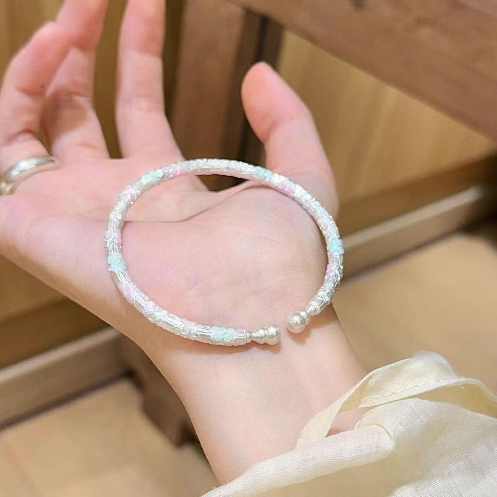 Ethnic Style Openable Sterling Silver 999.9 Cherry Blossom Gourd Bracelet for Women