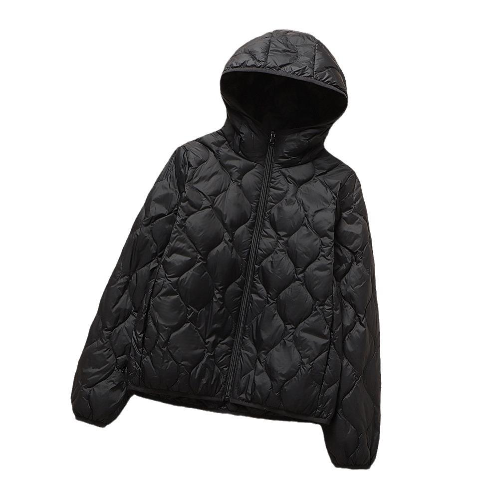 Light down jacket women's autumn and winter new hooded loose diamond versatile classic basic thin warm jacket