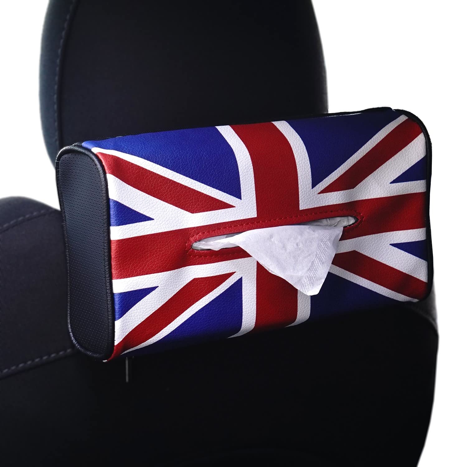 

SKYBELL Tissue Case, Car Accessory for BMW Mini Cooper, Headrest Hanging, Leather, Convenient Item (Union Jack)