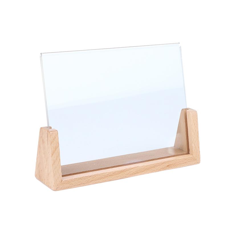 U-Shaped Walnut Beech Wood Photo Frame Transparent Acrylic Clear Picture Display for Cafe Shop Table Decor
