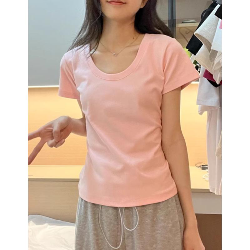 

Женская классическая серая футболка с U-образным вырезом, коротким рукавом, приталенная Extra Large розовый