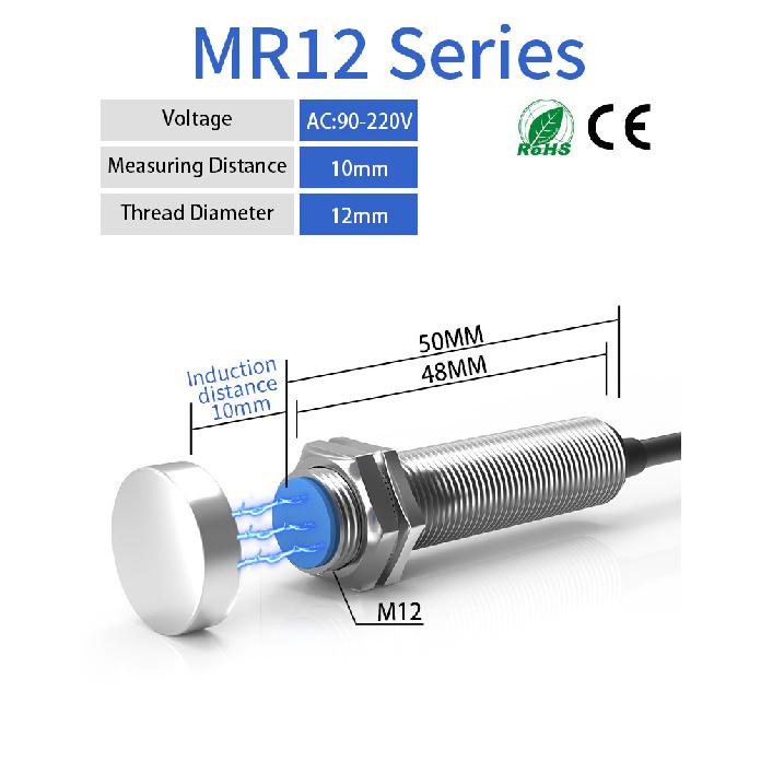 GTRIC Magnetic Reed Proximity Sensor Switch M08/12/18 Flush Type 10MM Detection Distance 5-220V AC DC 2 Wires PNP/NPN NO NC