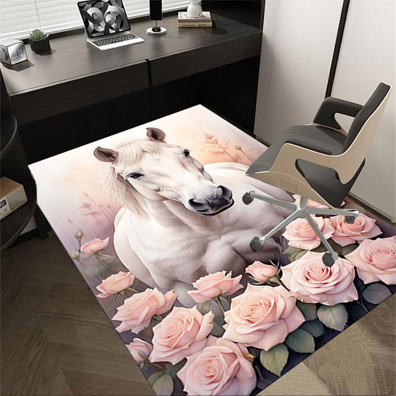 1PC horse flowers Extra Large Non Slip Floor carpet, Office, family, Studio Large Area Rug Indoor Rugs, Bold Statement Piece 60cm by 90cm