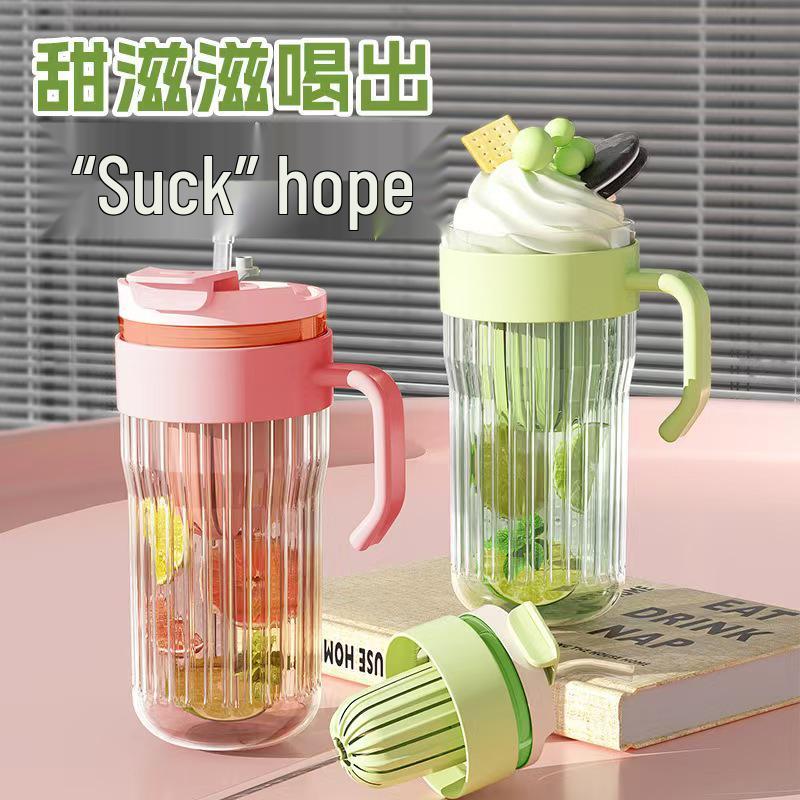 

Large Capacity Winter Cold Brew Cup with Straw, Glass Tea/Water Separator, Double Drink Juice Cup Young Pink