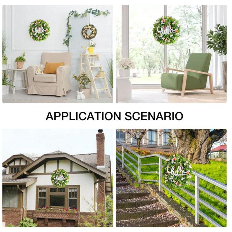 AAAF Alphabet Wreath Green Artificial Wreaths With Hello Sign Flower Wreath For Front Door Wall Window Festival Wreath