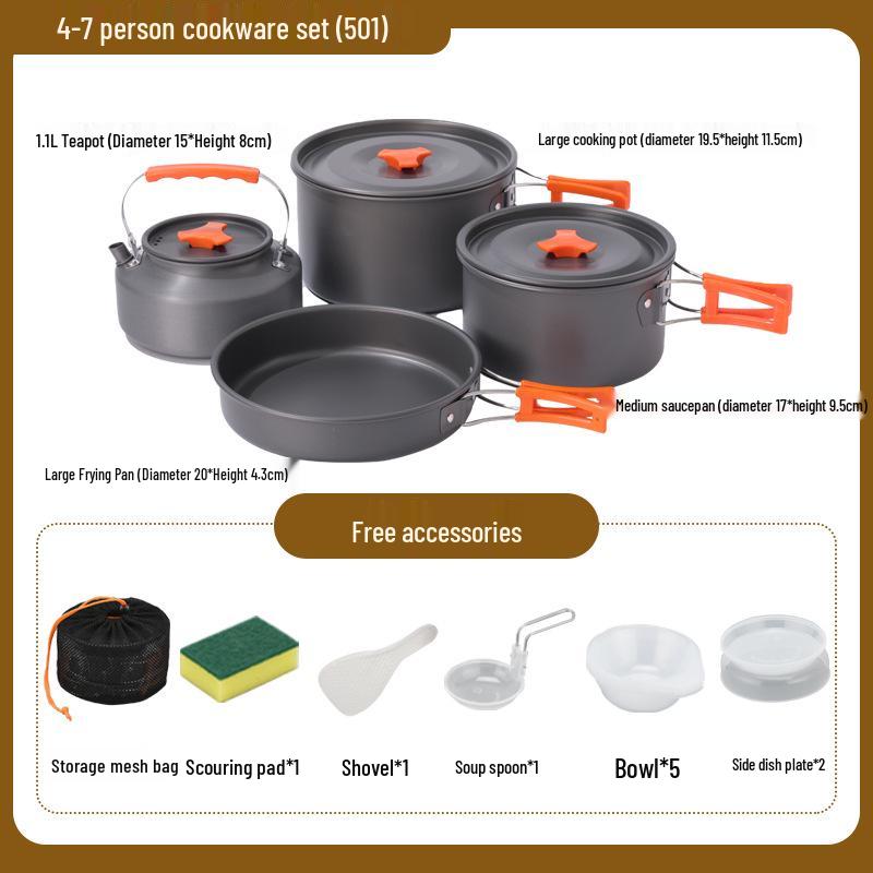 Portable Outdoor Camping Cookware Set: Folding Aluminum Alloy Pots & Kettle