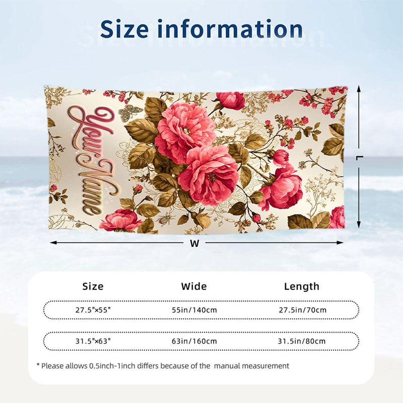 Floral Garden Theme Beach Towel Personalized Custom Name & Text Soft Quick Dry Beach Towel for Swimming Travel