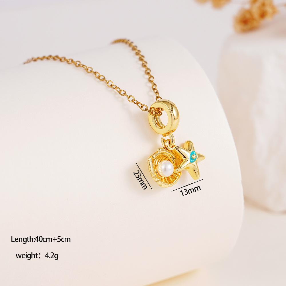 Sweet Cute Zircon Fish Shell Turtle Charms Necklaces for Women Girls Stainless Steel Chain Fashion Jewelry Accessories Gifts