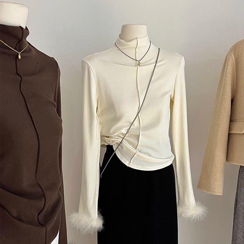 

Women s Slim Fit Brushed Fur Turtleneck Long Sleeve Shirt for Autumn/Winter S (30-40 kg) абрикосовый