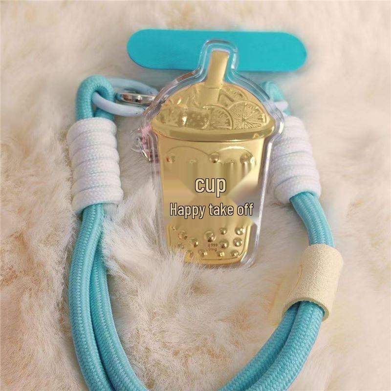Trendy 999 Pure Gold French Fry Milk Tea Hamburger Phone Charm Keychain & Bag Gift for Girlfriend Without Gold