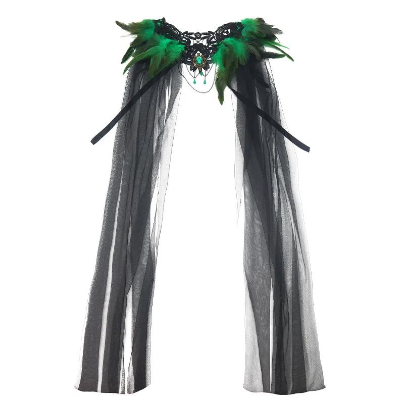 

2026 New Halloween Witch Vampire Bride Cosplay Costume Role Play Medieval Vampire Cloak Feather Tulle Cloak Party Stage Costume M