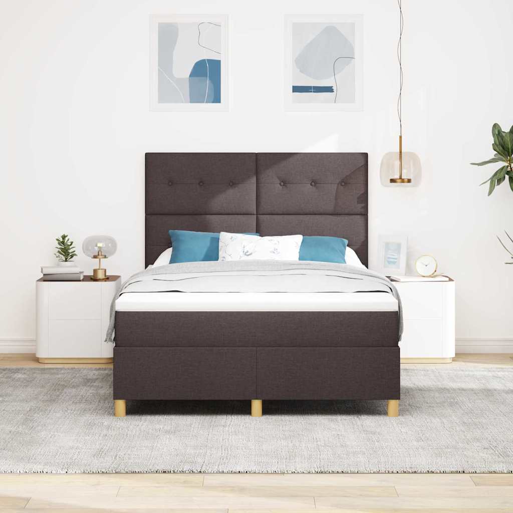 Box Spring Bed with Mattress Dark Brown 140 x 190 cm Fabric