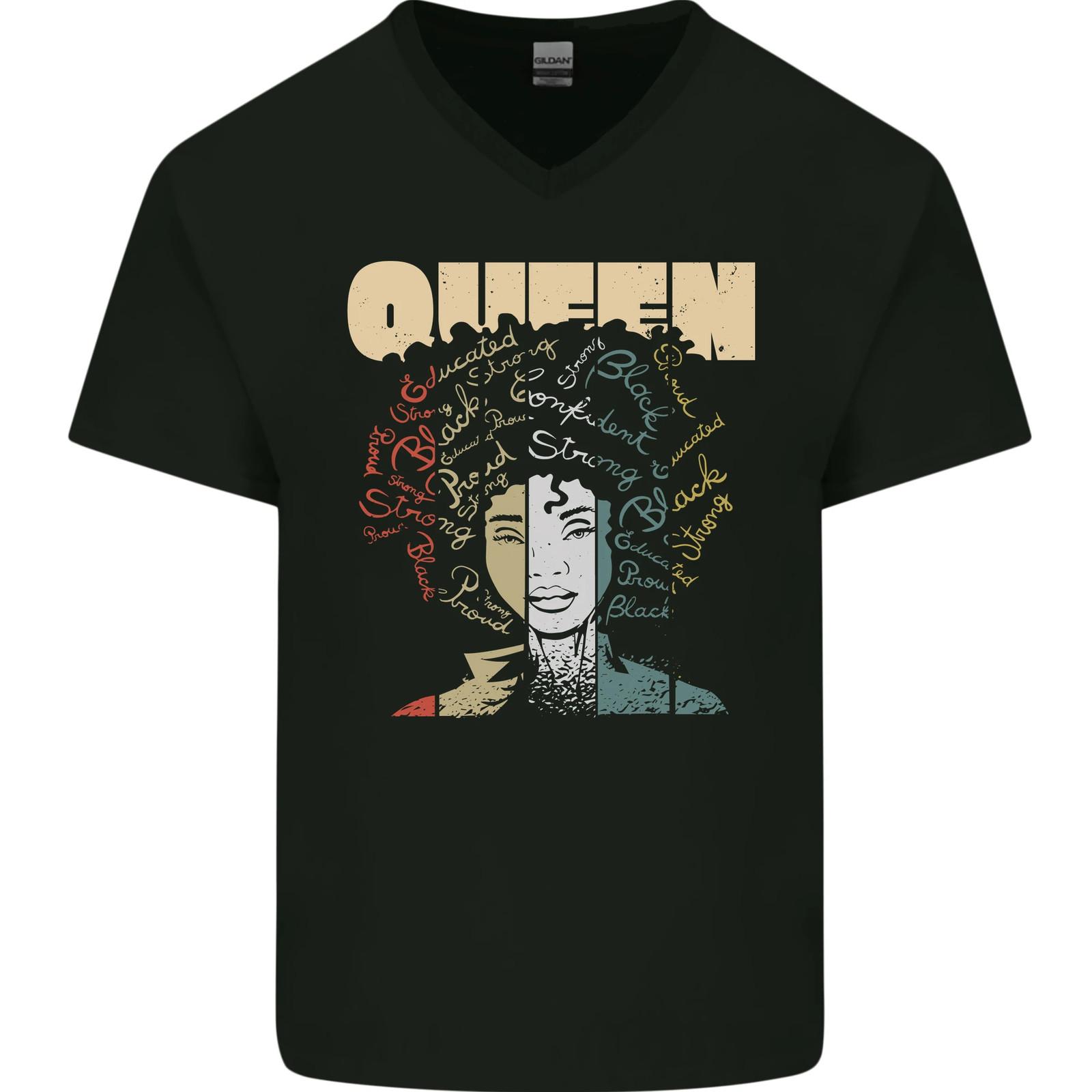 Black Queen Female Empowerment African Mens V-Neck Cotton T-Shirt 3XL
